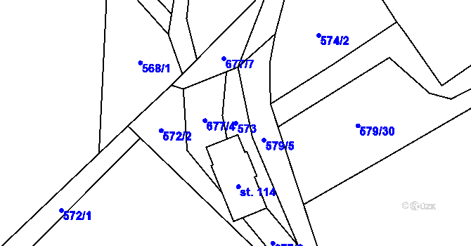 Parcela st. 573 v KÚ Cidlina, Katastrální mapa