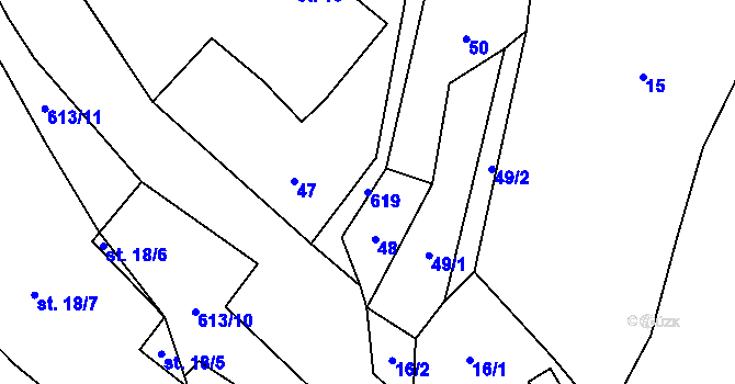 Parcela st. 619 v KÚ Cidlina, Katastrální mapa