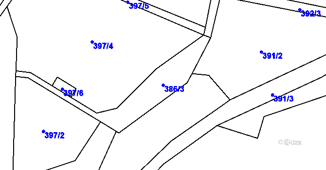 Parcela st. 386/3 v KÚ Cidlina, Katastrální mapa