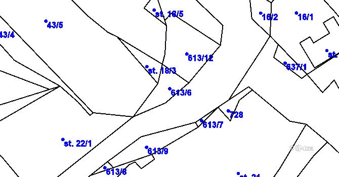 Parcela st. 613/6 v KÚ Cidlina, Katastrální mapa