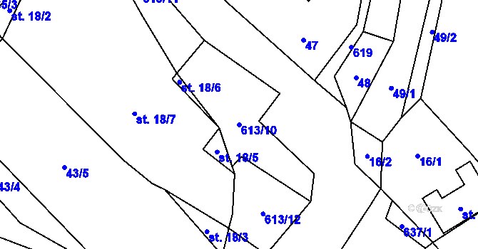 Parcela st. 613/10 v KÚ Cidlina, Katastrální mapa