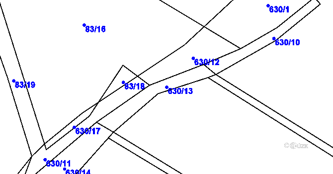 Parcela st. 630/13 v KÚ Cidlina, Katastrální mapa