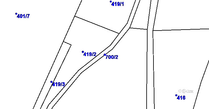 Parcela st. 700/2 v KÚ Cidlina, Katastrální mapa