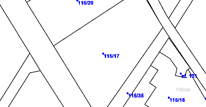 Parcela st. 115/17 v KÚ Cidlina na Moravě, Katastrální mapa