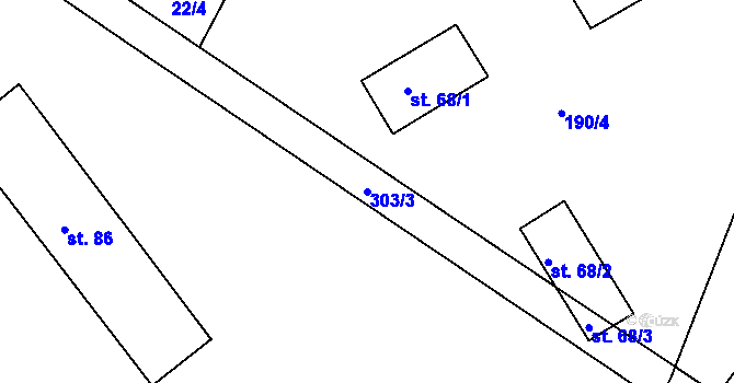 Parcela st. 303/3 v KÚ Cidlina na Moravě, Katastrální mapa