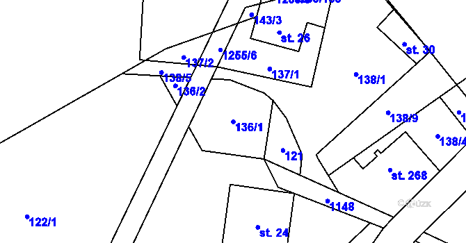 Parcela st. 136/1 v KÚ Cínovec, Katastrální mapa