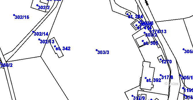 Parcela st. 303/3 v KÚ Cínovec, Katastrální mapa