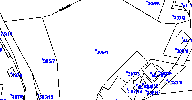 Parcela st. 305/1 v KÚ Cínovec, Katastrální mapa