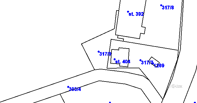 Parcela st. 317/9 v KÚ Cínovec, Katastrální mapa
