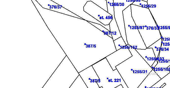 Parcela st. 387/5 v KÚ Cínovec, Katastrální mapa