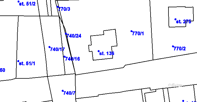 Parcela st. 136 v KÚ Jakub, Katastrální mapa