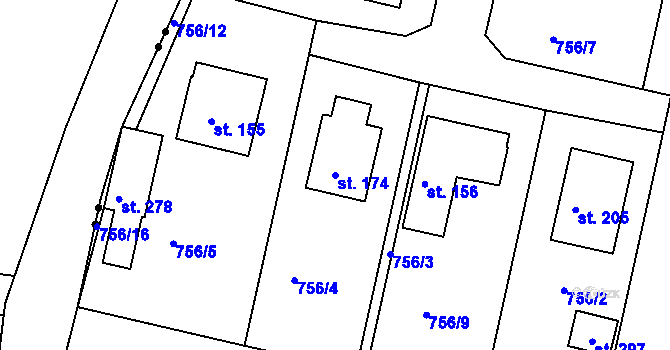 Parcela st. 174 v KÚ Jakub, Katastrální mapa