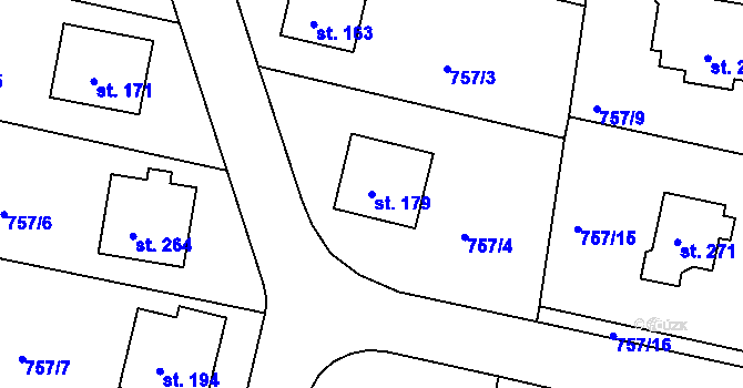 Parcela st. 179 v KÚ Jakub, Katastrální mapa