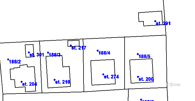 Parcela st. 188/4 v KÚ Jakub, Katastrální mapa