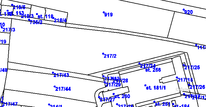 Parcela st. 217/2 v KÚ Jakub, Katastrální mapa