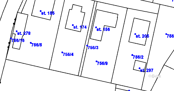 Parcela st. 756/3 v KÚ Jakub, Katastrální mapa
