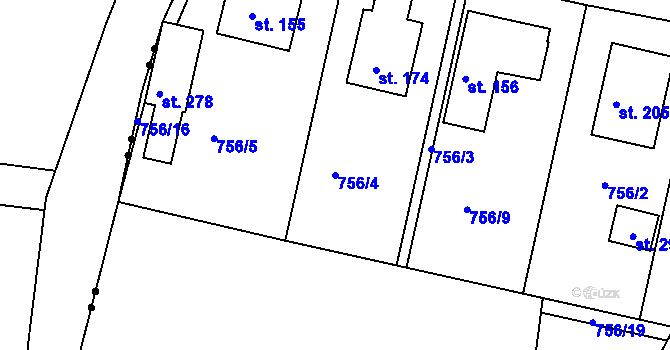 Parcela st. 756/4 v KÚ Jakub, Katastrální mapa