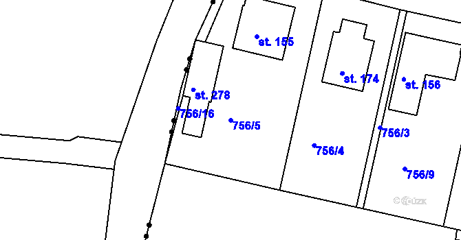 Parcela st. 756/5 v KÚ Jakub, Katastrální mapa