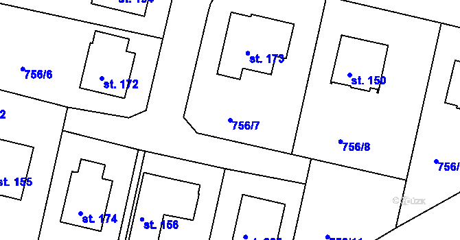 Parcela st. 756/7 v KÚ Jakub, Katastrální mapa