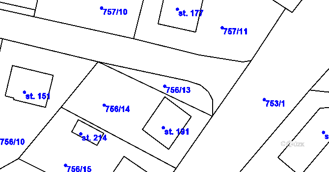 Parcela st. 756/13 v KÚ Jakub, Katastrální mapa