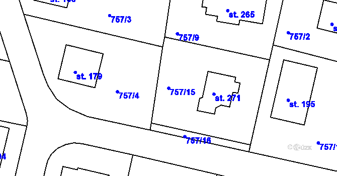 Parcela st. 757/15 v KÚ Jakub, Katastrální mapa