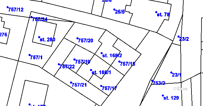 Parcela st. 168/2 v KÚ Jakub, Katastrální mapa