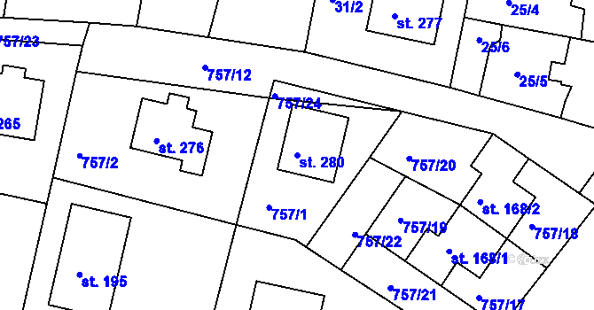 Parcela st. 280 v KÚ Jakub, Katastrální mapa