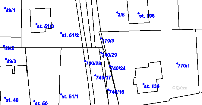 Parcela st. 740/29 v KÚ Jakub, Katastrální mapa