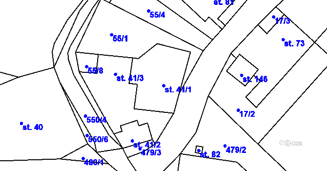 Parcela st. 41/1 v KÚ Třebešice, Katastrální mapa