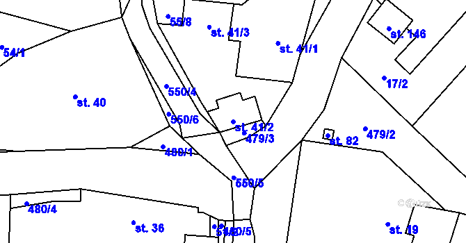 Parcela st. 41/2 v KÚ Třebešice, Katastrální mapa