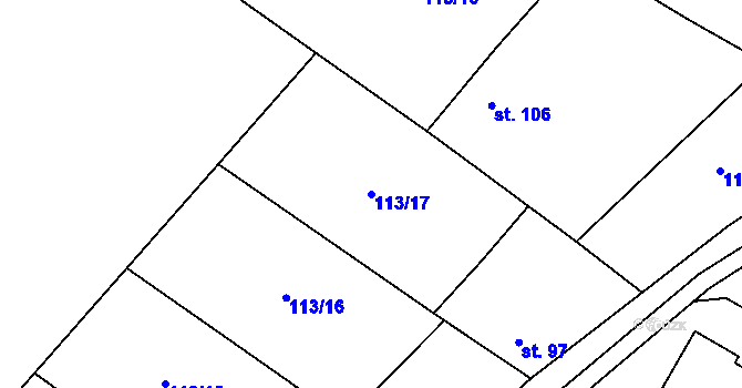 Parcela st. 113/17 v KÚ Třebešice, Katastrální mapa