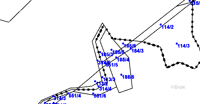 Parcela st. 185/3 v KÚ Třebešice, Katastrální mapa