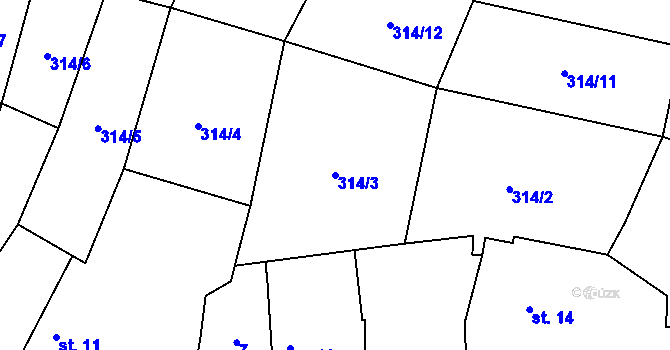 Parcela st. 314/3 v KÚ Třebešice, Katastrální mapa
