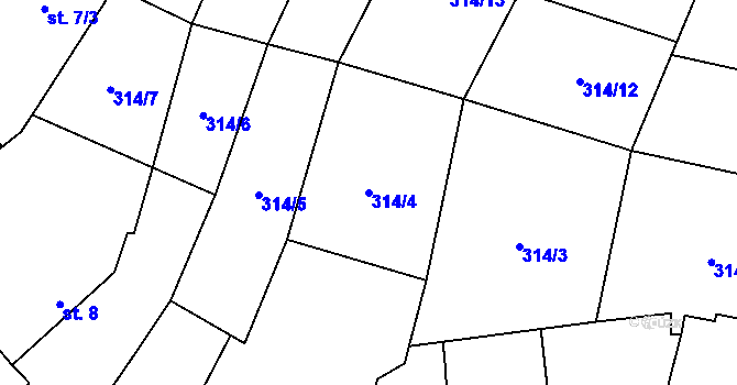 Parcela st. 314/4 v KÚ Třebešice, Katastrální mapa