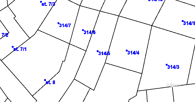 Parcela st. 314/5 v KÚ Třebešice, Katastrální mapa