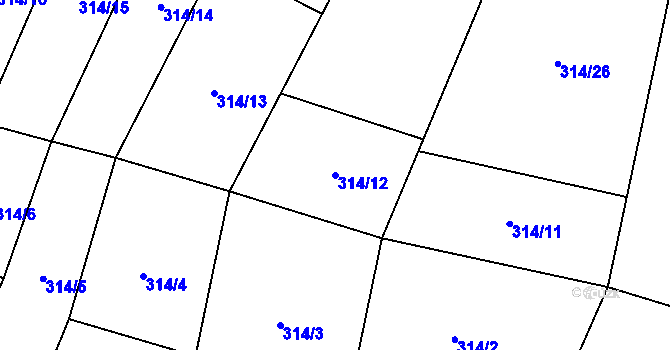 Parcela st. 314/12 v KÚ Třebešice, Katastrální mapa