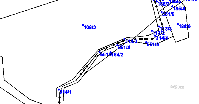 Parcela st. 551/2 v KÚ Třebešice, Katastrální mapa