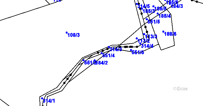 Parcela st. 551/4 v KÚ Třebešice, Katastrální mapa