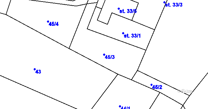 Parcela st. 45/3 v KÚ Třebešice, Katastrální mapa