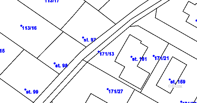 Parcela st. 171/13 v KÚ Třebešice, Katastrální mapa