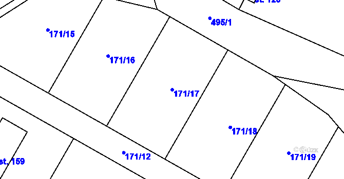 Parcela st. 171/17 v KÚ Třebešice, Katastrální mapa