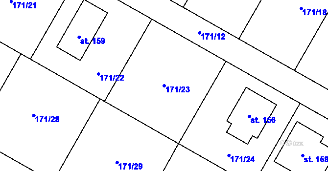 Parcela st. 171/23 v KÚ Třebešice, Katastrální mapa
