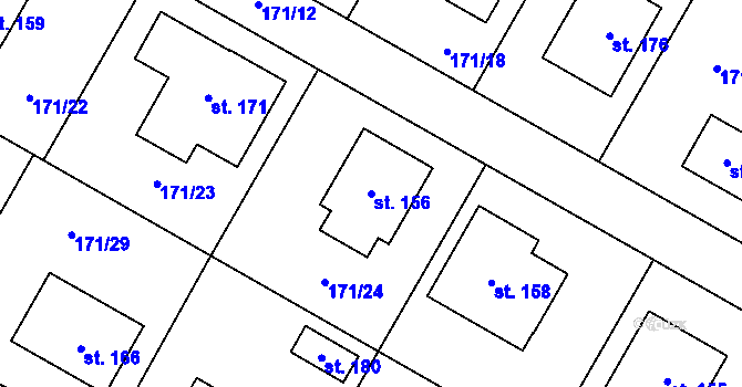 Parcela st. 156 v KÚ Třebešice, Katastrální mapa