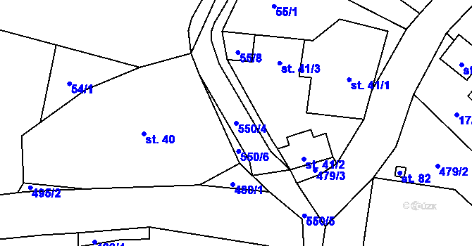 Parcela st. 550/4 v KÚ Třebešice, Katastrální mapa