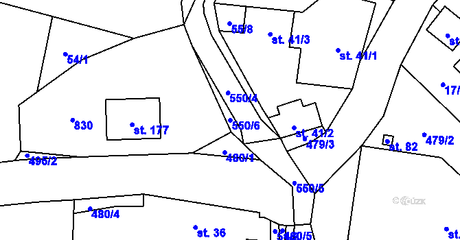 Parcela st. 550/6 v KÚ Třebešice, Katastrální mapa
