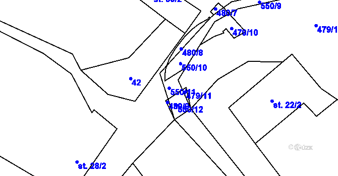 Parcela st. 550/11 v KÚ Třebešice, Katastrální mapa