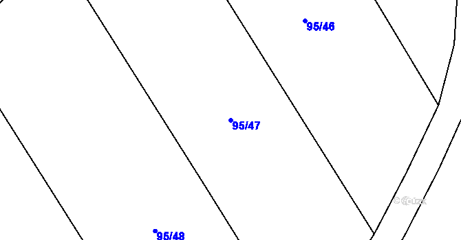 Parcela st. 95/47 v KÚ Třebešice, Katastrální mapa