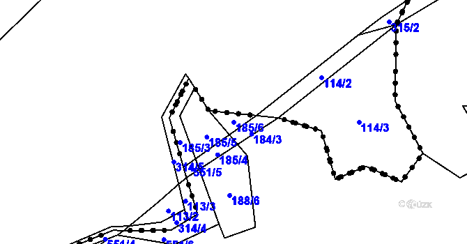 Parcela st. 185/6 v KÚ Třebešice, Katastrální mapa
