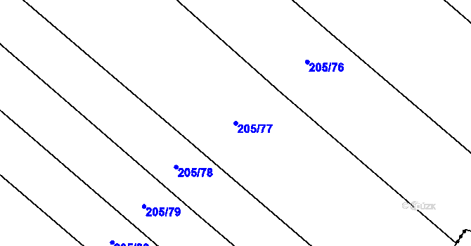 Parcela st. 205/77 v KÚ Třebešice, Katastrální mapa