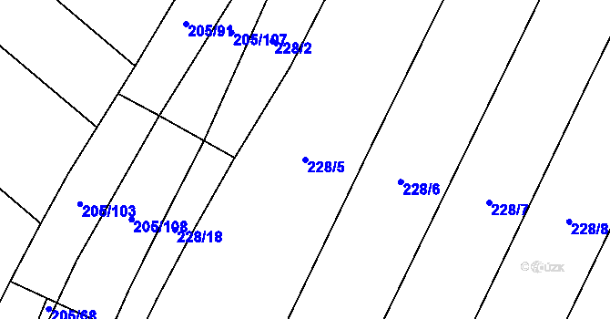 Parcela st. 228/5 v KÚ Třebešice, Katastrální mapa